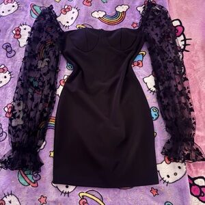 Elegant Black Dress with Sheer Butterfly Sleeves